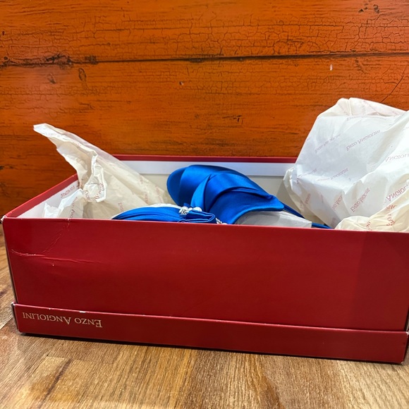 NEW Enzo Angioloni Blue Satin With Pearl & Crystal Open Toe Stiletto. - Picture 7 of 8